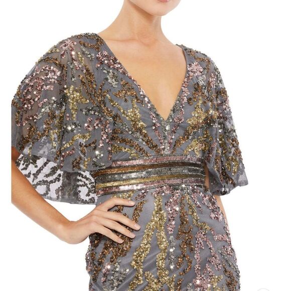 Mac Duggal 5439 Womens Embellished Cape Sleeve Gown Dress - Picture 5 of 16